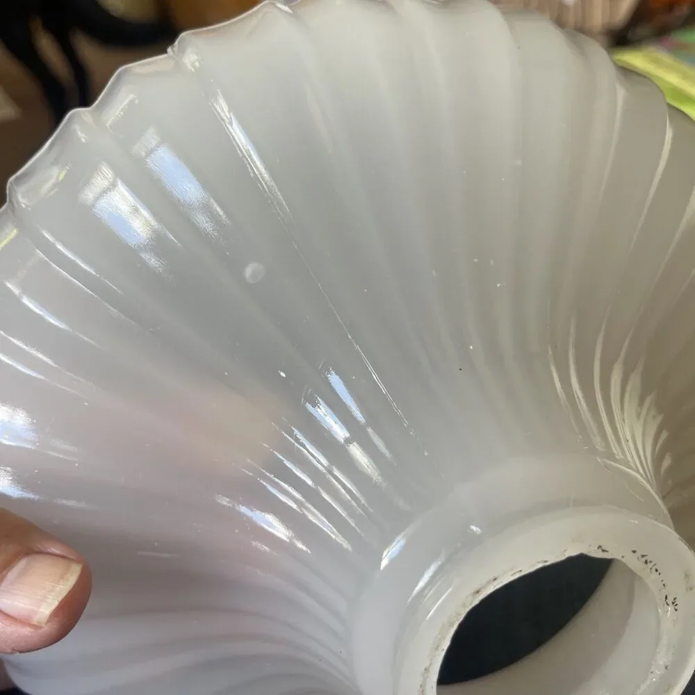 Vintage Opalescent Ribbed Milk Glass Pendant Light Shade Antique Opaline Bell~9